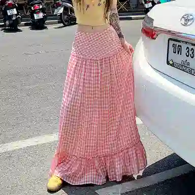 如续 韩系格纹拼接设计宽松休闲长裙 女款