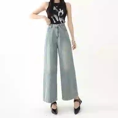 如续 显瘦高腰宽松小个子阔腿裤牛仔裤 女款