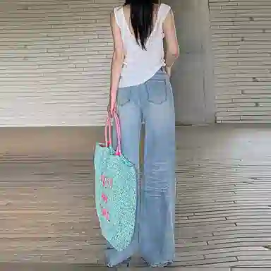 如续 高腰复古宽松阔腿拖地牛仔裤 女款