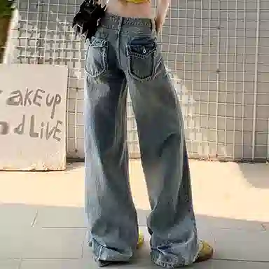 如续 直筒垂感美式复古拖地宽松牛仔裤 女款