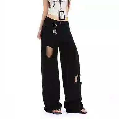 如续 高腰设计感小众宽松阔腿显瘦牛仔裤 女款