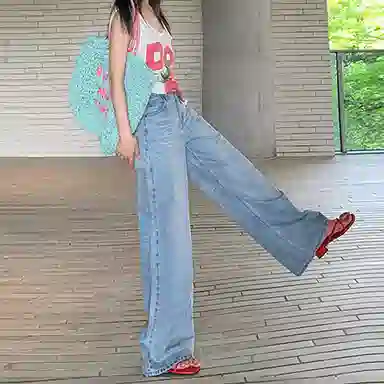 如续 高腰复古宽松阔腿拖地牛仔裤 女款