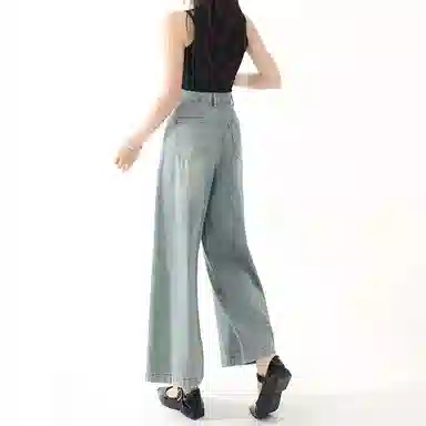 如续 显瘦高腰宽松小个子阔腿裤牛仔裤 女款