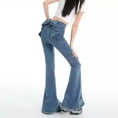 如续 蝴蝶结微喇高腰喇叭裤牛仔裤 女款