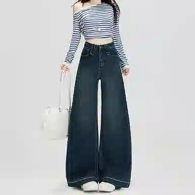 如续 宽松阔腿适中高腰牛仔裤 女款