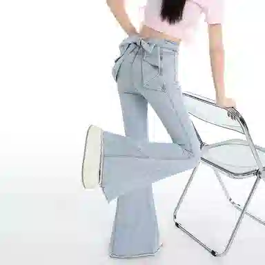 如续 蝴蝶结微喇高腰喇叭裤牛仔裤 女款