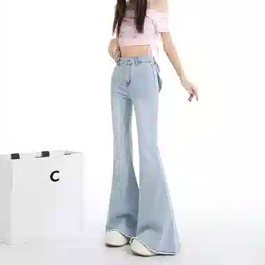如续 蝴蝶结微喇高腰喇叭裤牛仔裤 女款