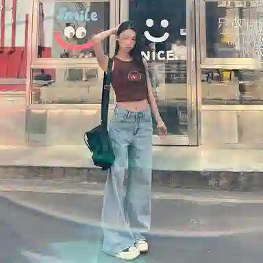 如续 侧缝线设计高腰微宽松喇叭拖地牛仔裤 女款