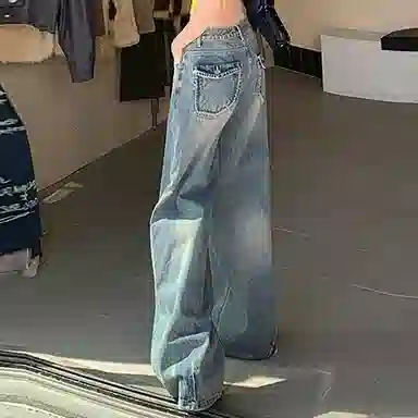 如续 直筒垂感美式复古拖地宽松牛仔裤 女款