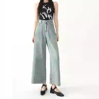 如续 显瘦高腰宽松小个子阔腿裤牛仔裤 女款