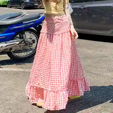 如续 韩系格纹拼接设计宽松休闲长裙 女款