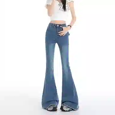 如续 蝴蝶结微喇高腰喇叭裤牛仔裤 女款