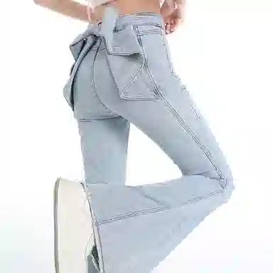 如续 蝴蝶结微喇高腰喇叭裤牛仔裤 女款