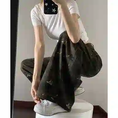 如续 美式高街迷彩高腰牛仔裤 女款