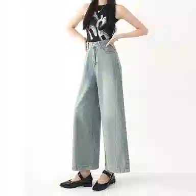 如续 显瘦高腰宽松小个子阔腿裤牛仔裤 女款