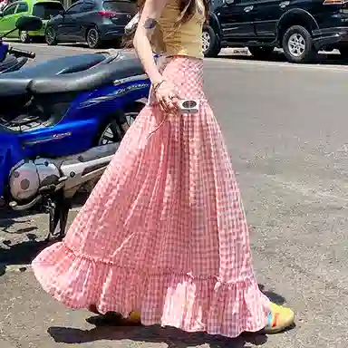 如续 韩系格纹拼接设计宽松休闲长裙 女款