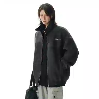 MEIPIN TANG Retro Logo Leather Jacket