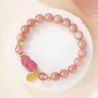 【福运满满】 水贝 招财貔貅 #好运显气质新中式国潮日常通勤百搭小众设计高级感学生恋爱天然 草莓晶 水晶手串 女款