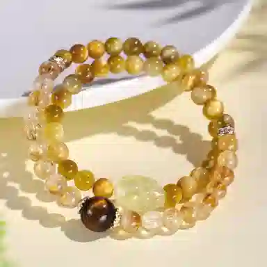【财运之石】 水贝 新中式国潮时来运转吸金转运财源滚滚 福禄双圈事业运爆棚日常百搭精致闪耀#好运天然 黄水晶 手串 男女同款情侣款