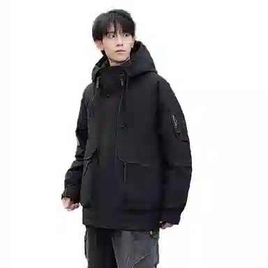 鸭鸭 短款宽松纯色时尚连帽羽绒服 男女同款