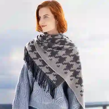 红豆 品牌撞色柔软时尚保暖 山羊绒 围巾 男女同款情侣款