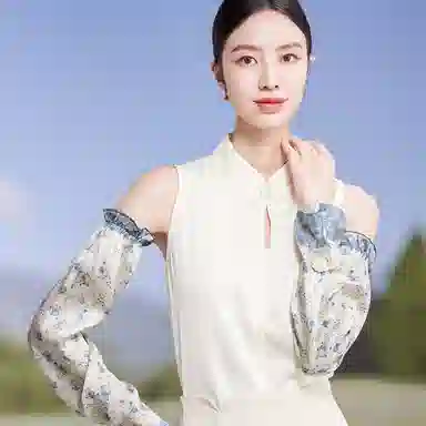 红豆 春夏缎面印花宽松复古遮阳袖套 桑蚕丝 防晒袖 女款