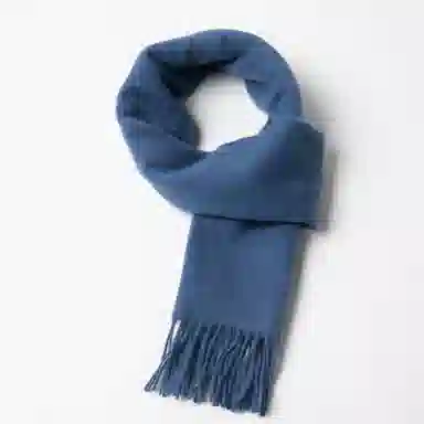 红豆 品牌流苏绒毛混纺纯色蓝色 羊毛 绒线围巾 男女同款情侣款