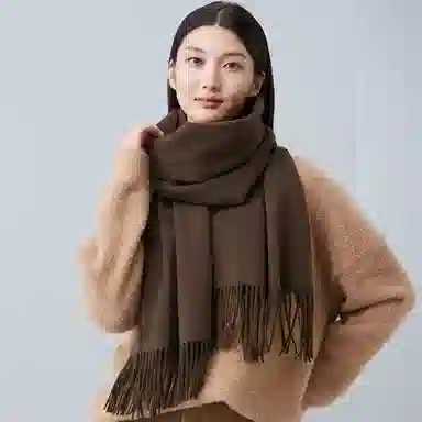 红豆 品牌绒毛混纺素色纯色水纹披肩柔软舒适保暖流苏 绵羊毛 绒线围巾 男女同款情侣款