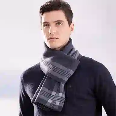 红豆 优雅柔软时尚保暖条纹格 棉羊毛 绒线围巾 男款