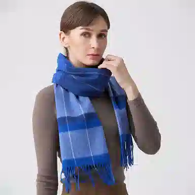 红豆 毛绒格型水纹条纹格子 羊毛 绒线围巾 男女同款情侣款