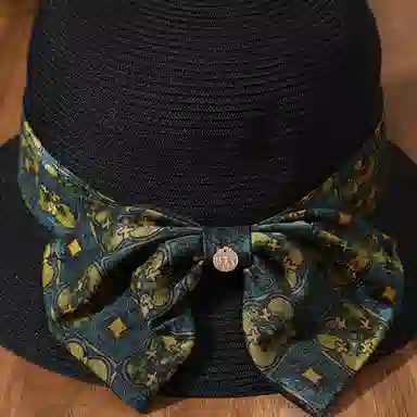 红豆 遮阳户外防紫外线可折叠蝴蝶结 聚酯纤维 防晒帽 女款