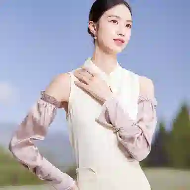 红豆 真丝冰袖春夏缎面顺滑宽松复古遮阳袖套 桑蚕丝 防晒袖 女款