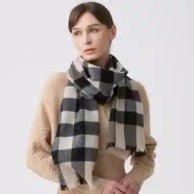 红豆 复古格纹时尚百搭保暖 羊毛 绒线围巾 男女同款情侣款