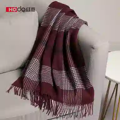 红豆 保暖加宽加厚经典英伦格 羊毛 绒线围巾 男款