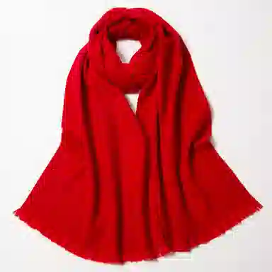 红豆 舒适时尚百搭中国红保暖 羊绒 绒线围巾 男女同款情侣款