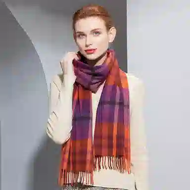 红豆 品牌格子条纹百搭经典时尚温暖 羊绒 绒线围巾 男女同款情侣款