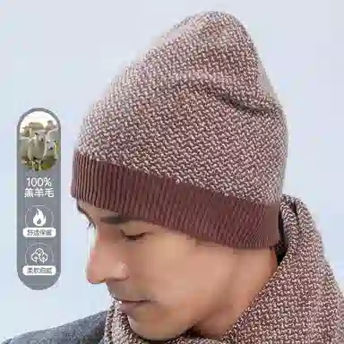红豆 品牌简约针织保暖防风防寒冷帽 羔羊毛 绒线帽 男款