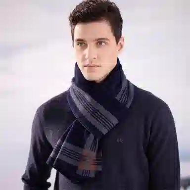 红豆 优雅柔软时尚保暖条纹格 棉羊毛 绒线围巾 男款