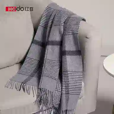 红豆 保暖加宽加厚经典英伦格 羊毛 绒线围巾 男款