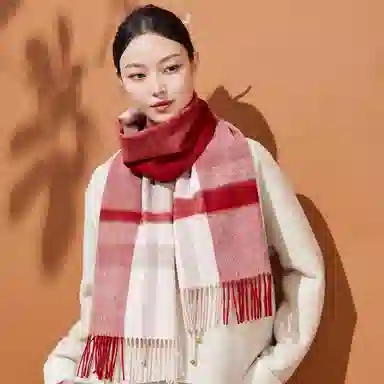 红豆 品牌舒适透气保暖条纹格子 羊毛 绒线围巾 男女同款情侣款