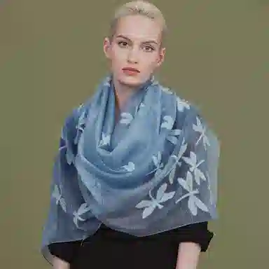 红豆 真丝时尚绣花长巾 羊毛桑蚕丝混纺 丝巾 女款