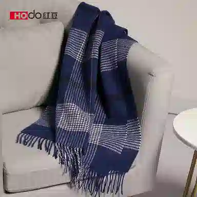 红豆 保暖加宽加厚经典英伦格 羊毛 绒线围巾 男款