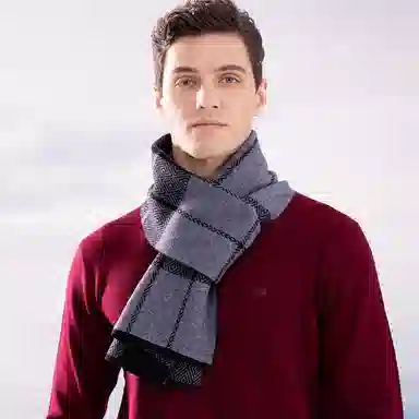 红豆 简约时尚百搭经典秋冬 羊毛 绒线围巾 男款
