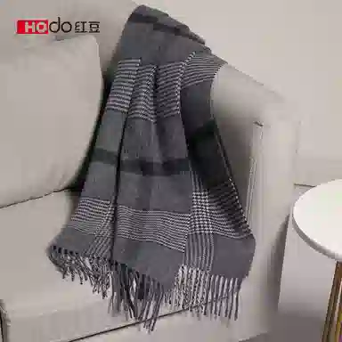 红豆 保暖加宽加厚经典英伦格 羊毛 绒线围巾 男款