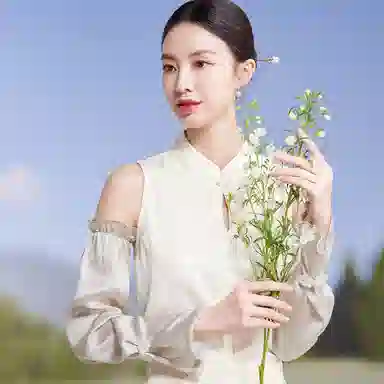 红豆 真丝冰袖春夏缎面顺滑宽松复古遮阳袖套 桑蚕丝 防晒袖 女款