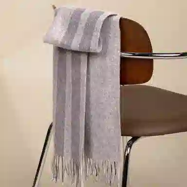 红豆 品牌格子条纹百搭温暖灰色 羊毛 绒线围巾 男女同款情侣款