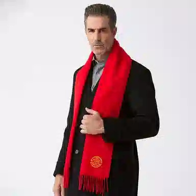 红豆 精致柔软舒适中国红时尚 羊毛 绒线围巾 男女同款情侣款