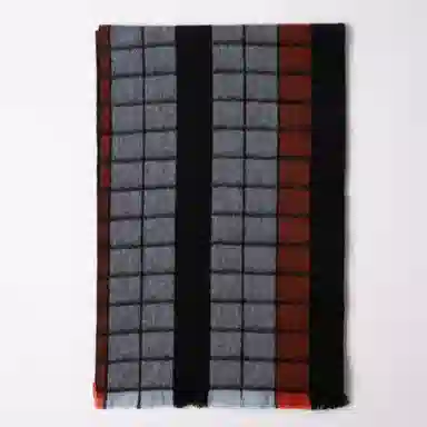 红豆 格子拼色舒适时尚百搭 羊绒 绒线围巾 男女同款情侣款