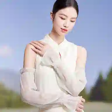 红豆 遮阳透气珍珠纱 桑蚕丝 防晒袖 女款