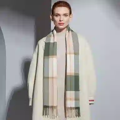 红豆 品牌格子条纹百搭保暖女款 羊毛 绒线围巾 男女同款情侣款